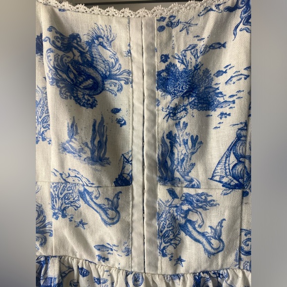 7 For All Mankind Ocean Toile Print Linen Skater Dress With Pockets! - Picture 5 of 10